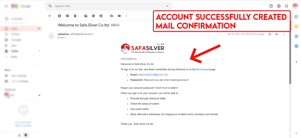 Safasilver | Account created successfully